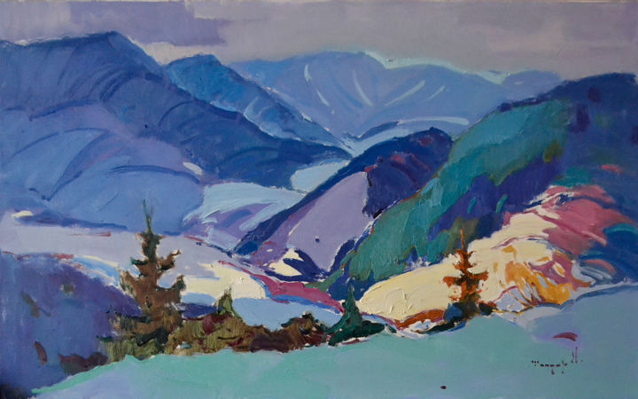 Malerei mit dem Titel "Winter motive" von Alexander Shandor, Original-Kunstwerk, Öl