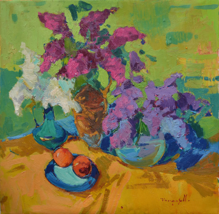 Painting titled "Lilac Splendor" by Alexander Shandor, Original Artwork, Oil