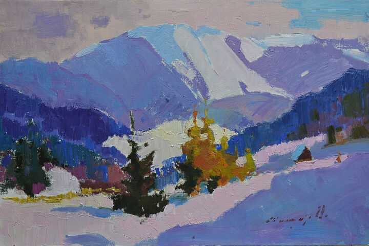Painting titled "Fabulous winter _ o…" by Alexander Shandor, Original Artwork, Oil Mounted on Wood Stretcher frame