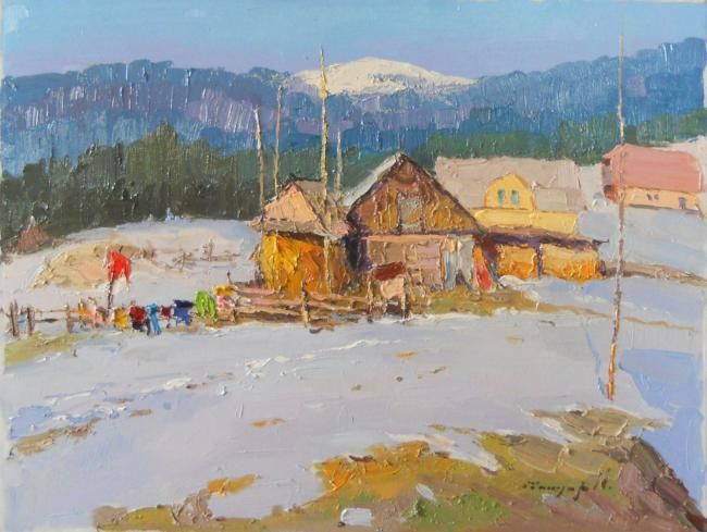 Schilderij getiteld "Bukovel" door Alexander Shandor, Origineel Kunstwerk, Olie