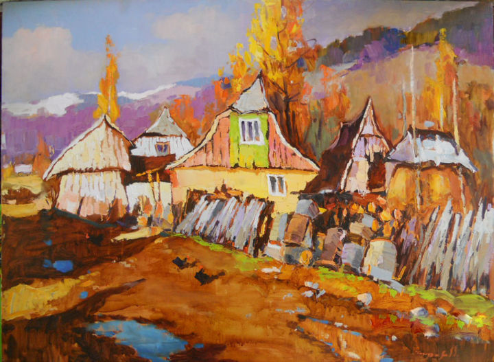 Pittura intitolato "autumn Carpathian" da Alexander Shandor, Opera d'arte originale, Olio
