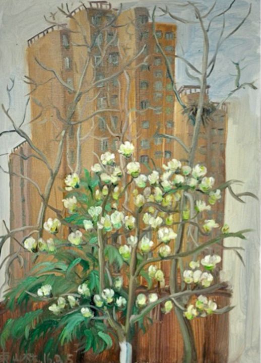Painting titled "Spring Nest" by Shanlin Shu, Original Artwork, Oil