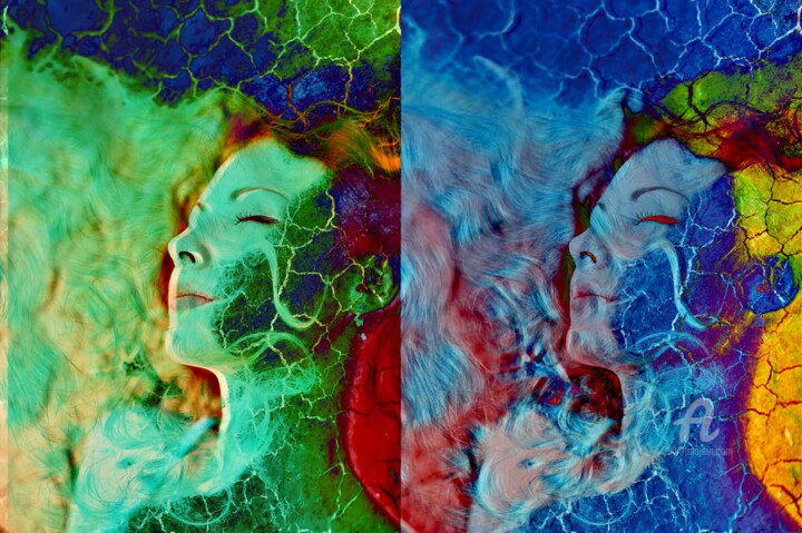 Collages intitolato "Yin  Yang" da Shannon Byers Fogle, Opera d'arte originale, Pittura digitale