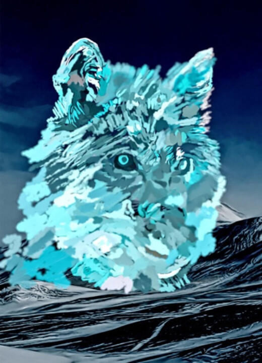 Digital Arts titled "A blue wolf" by Shanny Ask Lasasa, Original Artwork, Digital Painting