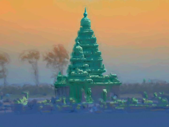 Digital Arts titled "Shore Temple" by Usha Shantharam, Original Artwork, Digital Painting