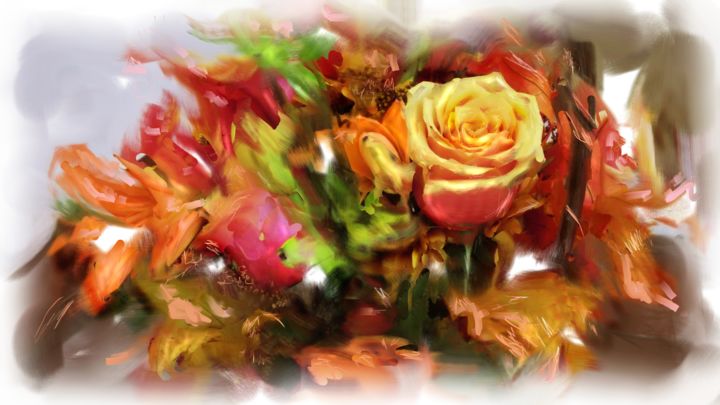 Digital Arts titled "Flower Bouquet 1" by Usha Shantharam, Original Artwork, Digital Painting
