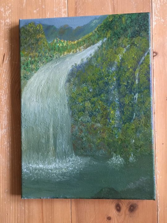 Pintura titulada "Waterfall" por Santhi Prasad, Obra de arte original, Oleo