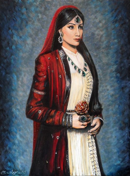 Painting titled "Bride Portrait with…" by Shanzay Subzwari, Original Artwork, Acrylic