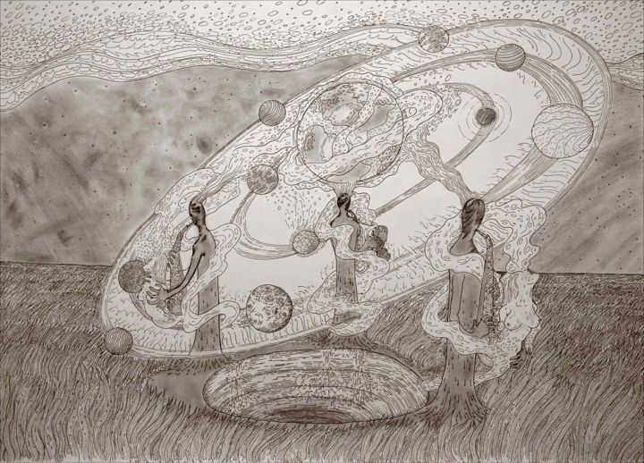 Drawing titled "Astral Traveling" by Shaolin Mind Tricks, Original Artwork, Ink