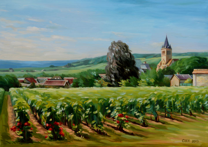 Painting titled "paysage-champenois…" by Svetlana Laurent, Original Artwork, Oil