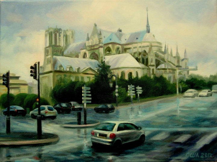 Painting titled "cathedrale de Reims" by Svetlana Laurent, Original Artwork, Oil