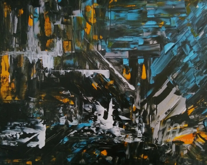 Painting titled "City Nights" by Shar'S Art, Original Artwork, Acrylic Mounted on Wood Stretcher frame