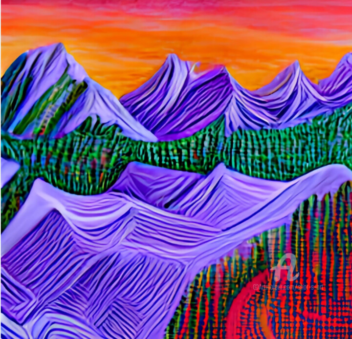 Digital Arts titled "Mountain Range" by Shar'S Art, Original Artwork, Digital Painting