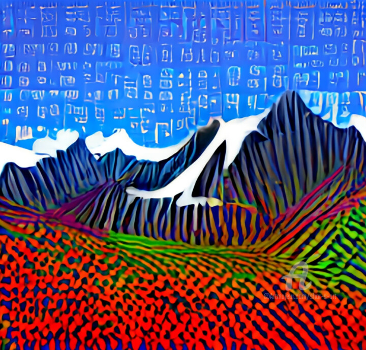 Digital Arts titled "Mountain Landscape" by Shar'S Art, Original Artwork, Digital Painting