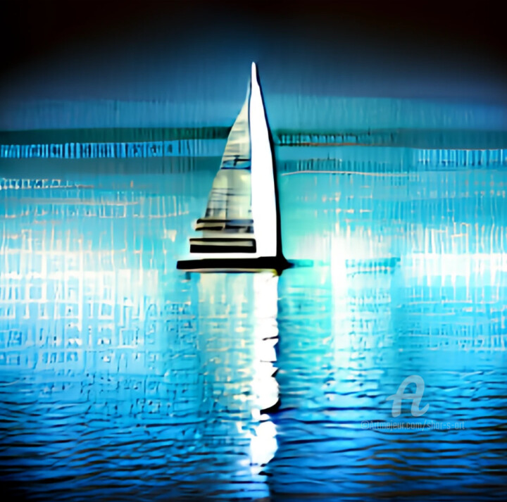 Цифровое искусство под названием "Sailboat" - Shar'S Art, Подлинное произведение искусства, Цифровая живопись