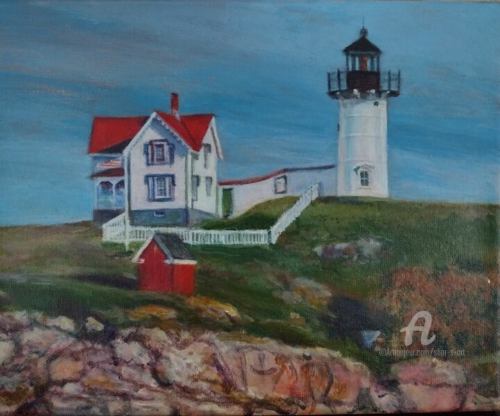 Malarstwo zatytułowany „Nubble Lighthouse,…” autorstwa Shar'S Art, Oryginalna praca, Akryl