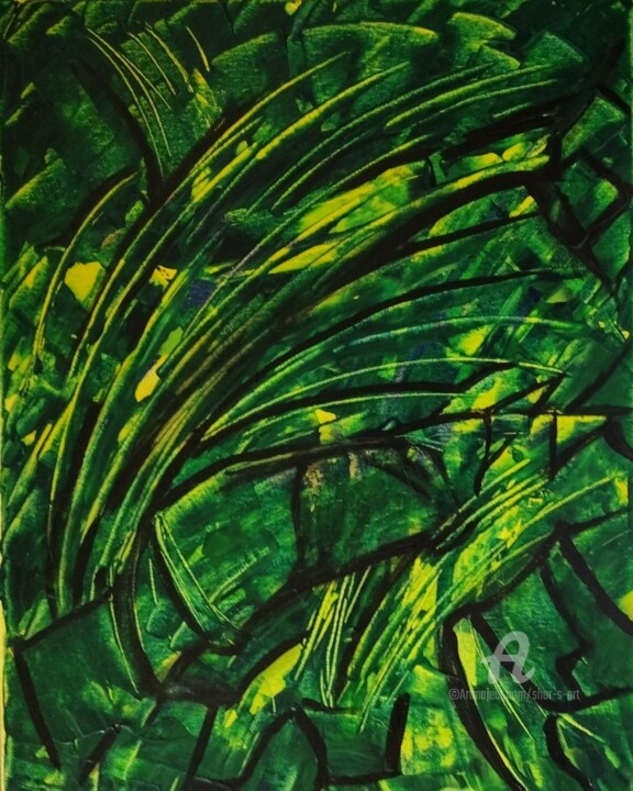 Painting titled "Hawaiian Life  Gree…" by Shar'S Art, Original Artwork, Acrylic Mounted on Wood Stretcher frame