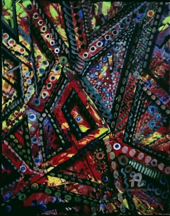 Ζωγραφική με τίτλο "African Beaded Geom…" από Shar'S Art, Αυθεντικά έργα τέχνης, Ακρυλικό