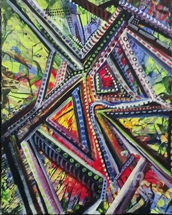 Painting titled "Unglued Beaded Artw…" by Shar'S Art, Original Artwork, Acrylic Mounted on Wood Stretcher frame