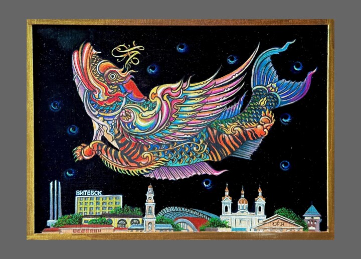 Pittura intitolato "«Священная рыба Але…" da Sergei Sharai, Opera d'arte originale, Olio