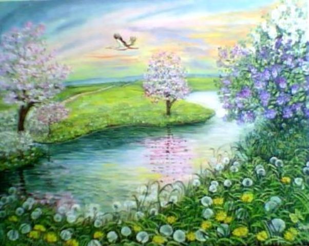Painting titled "Весна" by Elena Sharagova, Original Artwork, Oil