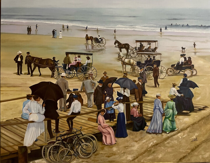 Painting titled "Daytona beach 1904" by Sharareh Darougheh (Sheriartwork), Original Artwork, Oil