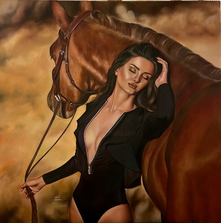 Painting titled "Mahlagha & horse" by Sharareh Darougheh (Sheriartwork), Original Artwork, Lacquer