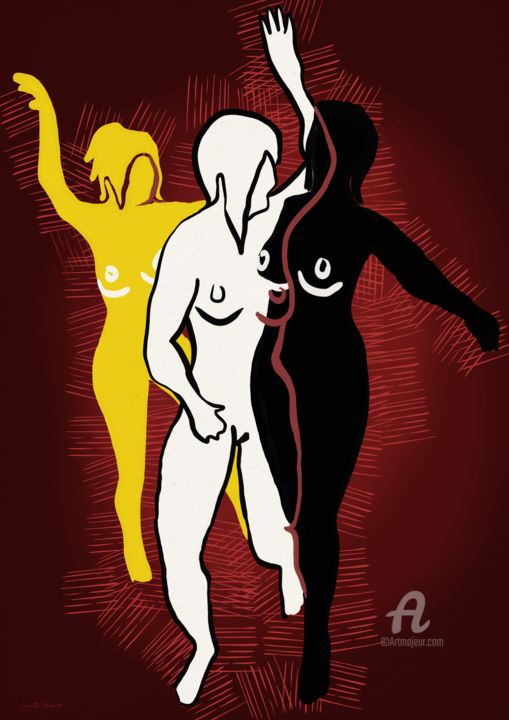 Peinture intitulée "Three girls dancing…" par Svein Ove Hareide, Œuvre d'art originale, Peinture numérique