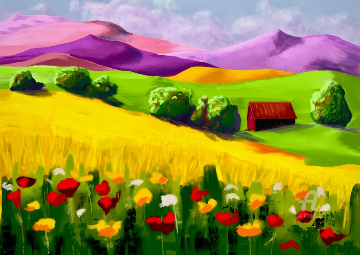 Картина под названием "Summer in landscape" - Svein Ove Hareide, Подлинное произведение искусства, Цифровая живопись