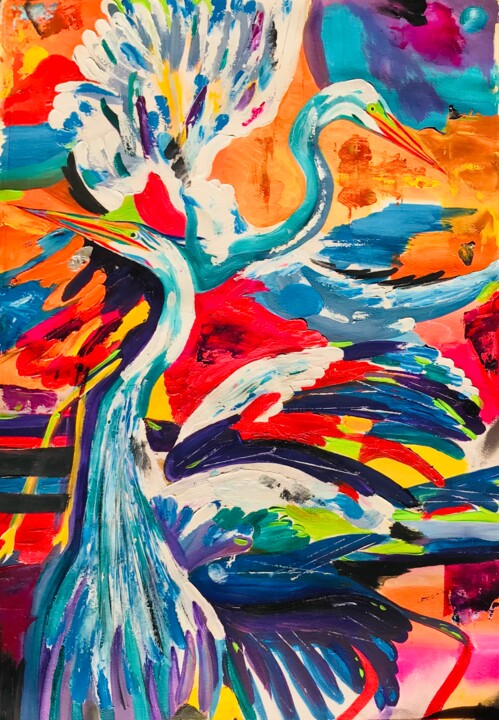 Painting titled "Colors of life Flam…" by Sharmene Yousuf (Meneartiste), Original Artwork, Oil