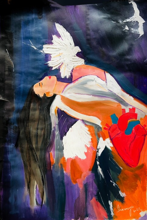 Schilderij getiteld "Rise in love" door Sharmene Yousuf (Meneartiste), Origineel Kunstwerk, Olie