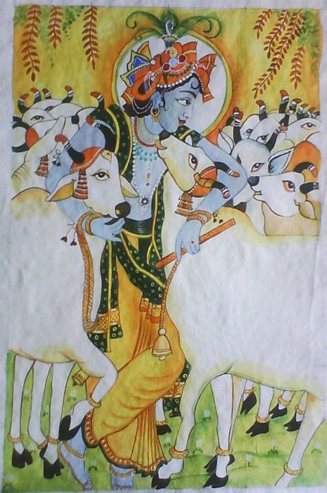 Painting titled "Krishna 2 painting…" by Sharmila Sharma, Original Artwork, Oil