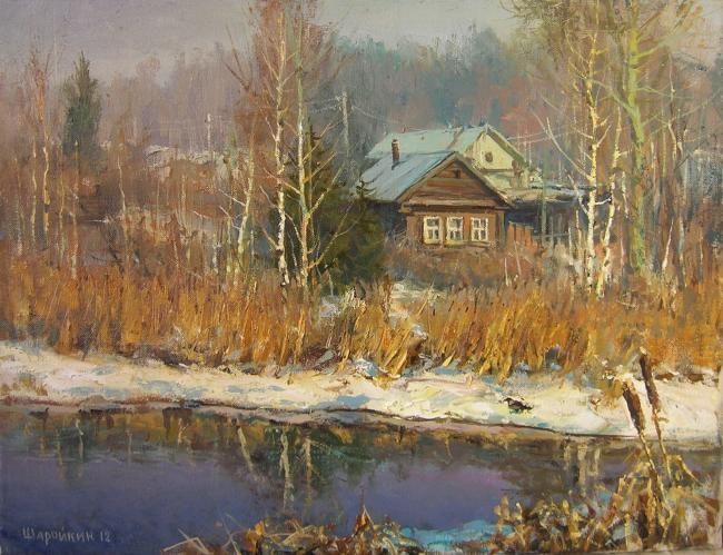 Картина под названием "На краю поселка" - Геннадий Шаройкин, Подлинное произведение искусства