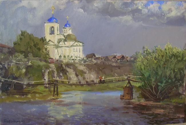 Painting titled "Белая церковь" by Gennadii Sharoikin, Original Artwork