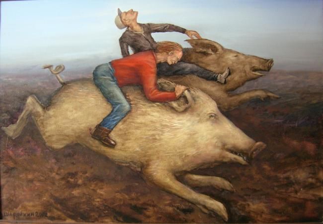 Картина под названием "Скачки" - Геннадий Шаройкин, Подлинное произведение искусства