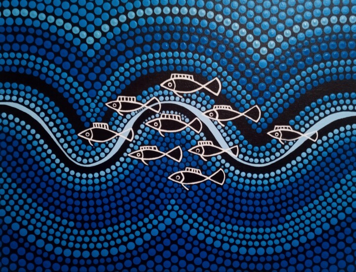 「Fishing the Murray…」というタイトルの絵画 Sharon Atkinson (Acko68)によって, オリジナルのアートワーク, アクリル