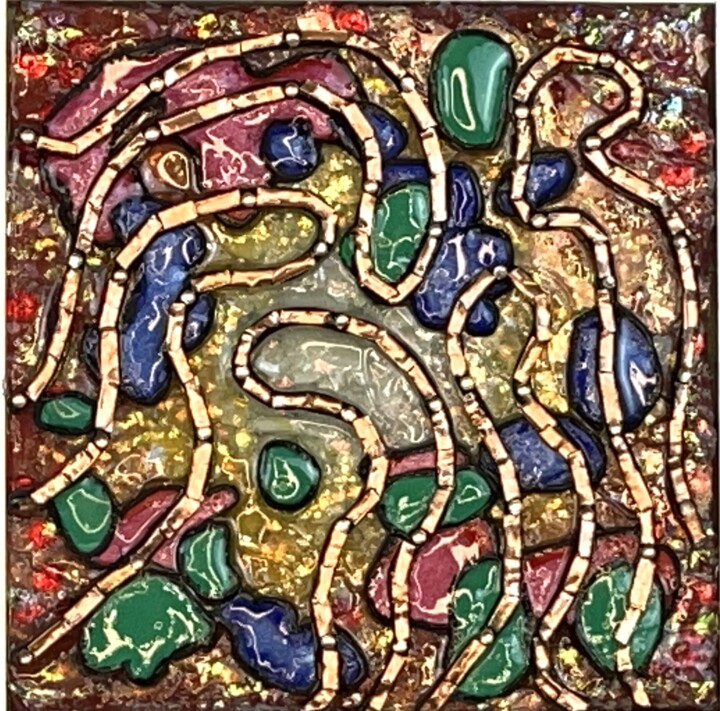Sculpture titled "Micro 1" by Sharon Bachner, Original Artwork, Mosaic Mounted on Other rigid panel