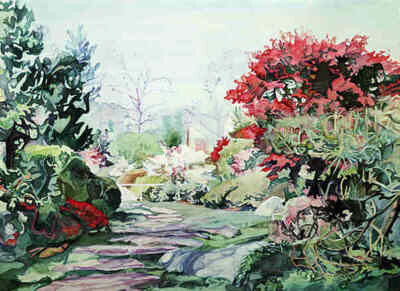 Painting titled "Japanese Gardens" by Sharon Galli, Original Artwork