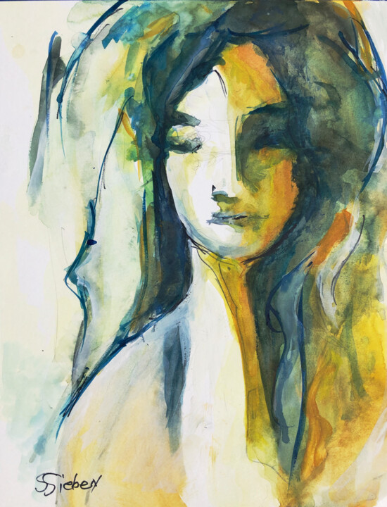 Painting titled "Meditation" by Sharon Sieben, Original Artwork, Watercolor