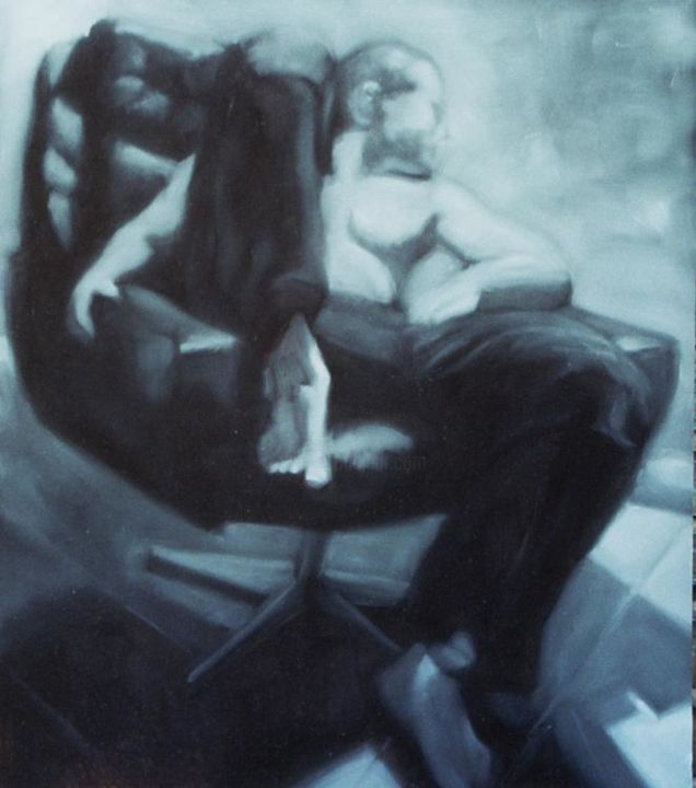 Painting titled "Mikael (seated)" by Shaun James Nielsen, Original Artwork, Oil