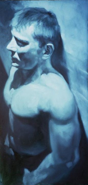 Pintura titulada "Mikael (blue)" por Shaun James Nielsen, Obra de arte original, Oleo