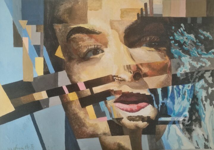Картина под названием "Пиксельное лицо" - Vyacheslav Shcherbakov, Подлинное произведение искусства, Акрил