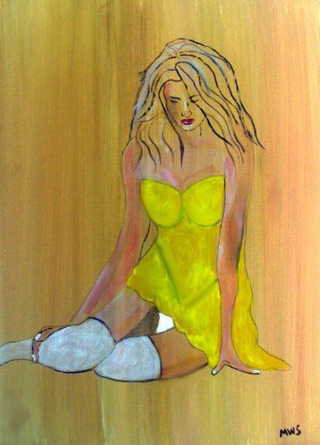 Painting titled "Yellow dress" by Shearart.Blogspot, Original Artwork, Oil