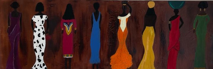 Peinture intitulée "My africain ladies" par Ndelela Sheila, Œuvre d'art originale, Acrylique Monté sur Châssis en bois