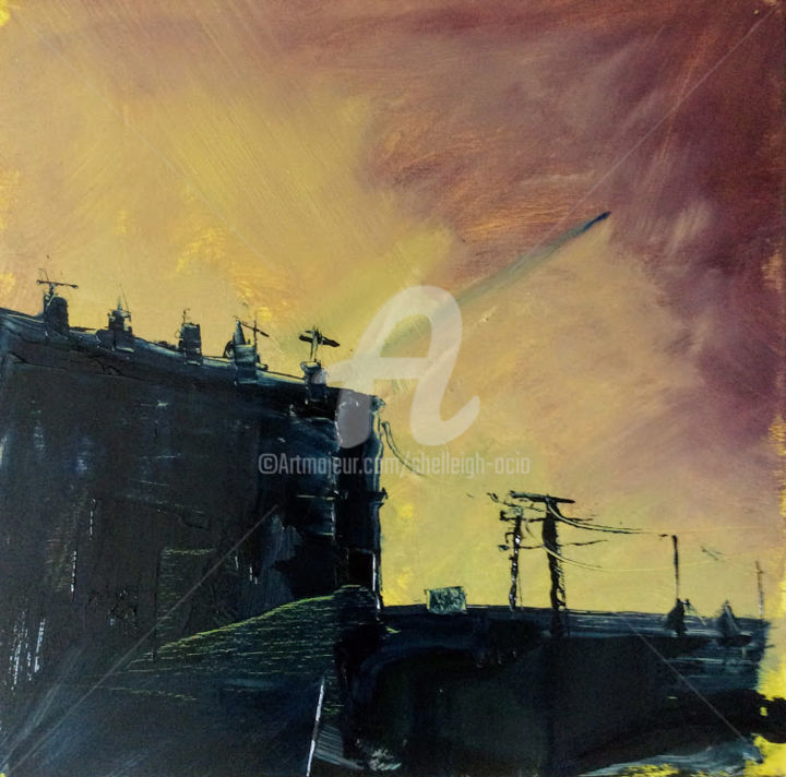 Painting titled "ciel urbain" by Shelleigh Ocio, Original Artwork, Oil