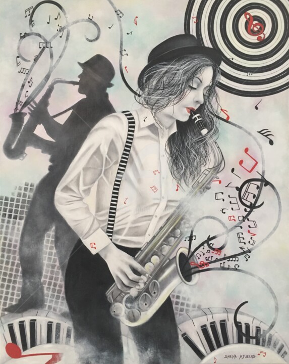 Картина под названием ""Envolée de notes"" - Shena Ajuelos, Подлинное произведение искусства, Масло