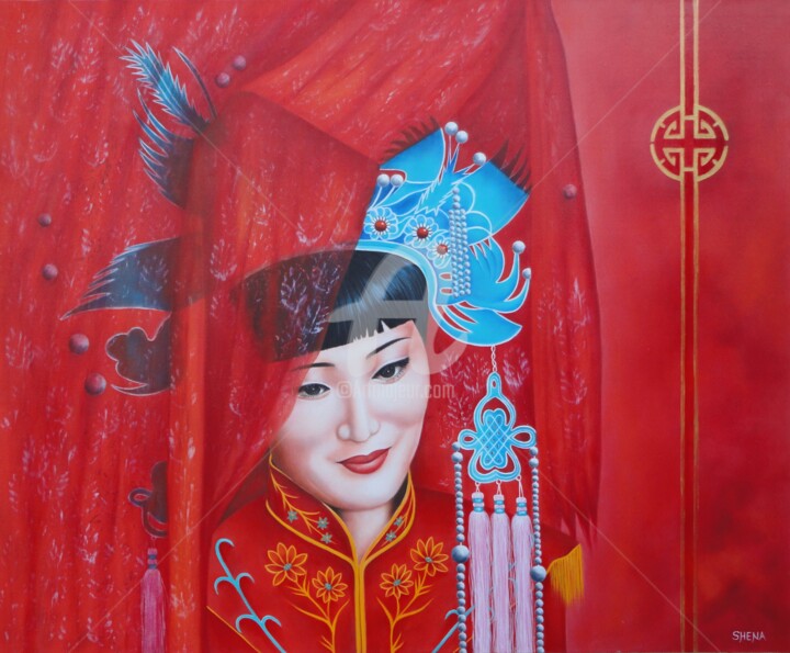 Peinture intitulée ""Mariée chinoise"" par Shena Ajuelos, Œuvre d'art originale, Huile