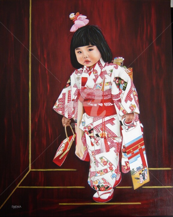 Painting titled "Fillette japonaise" by Shena Ajuelos, Original Artwork