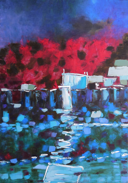 Peinture intitulée "Moonlight Path" par Andria Shengelia, Œuvre d'art originale, Huile