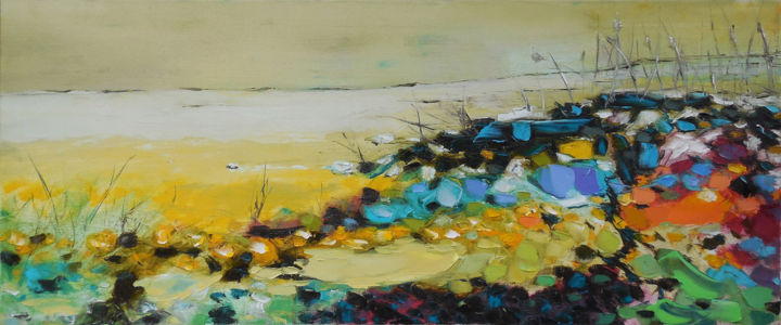 Painting titled "Wild Beach" by Andria Shengelia, Original Artwork, Oil